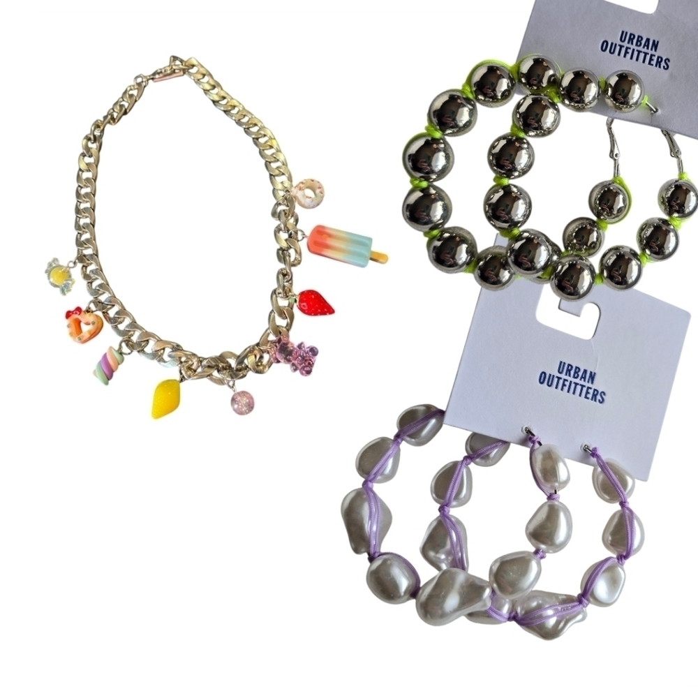 Urban Outfitters, Set of 3,Sweet Tooth Charm Bracelet & 2 Hoop Earrings- NEW!